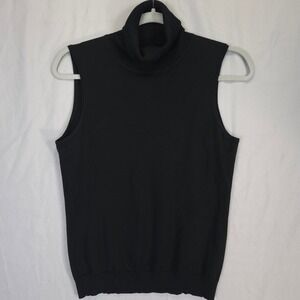 Alex Marie Silk Blend Sweater Vest Women M Black Turtleneck Sleeveless Chic